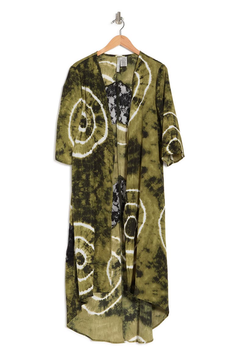 Woven Tie Dye Lace Panel Duster, Alternate, color, OLIVE