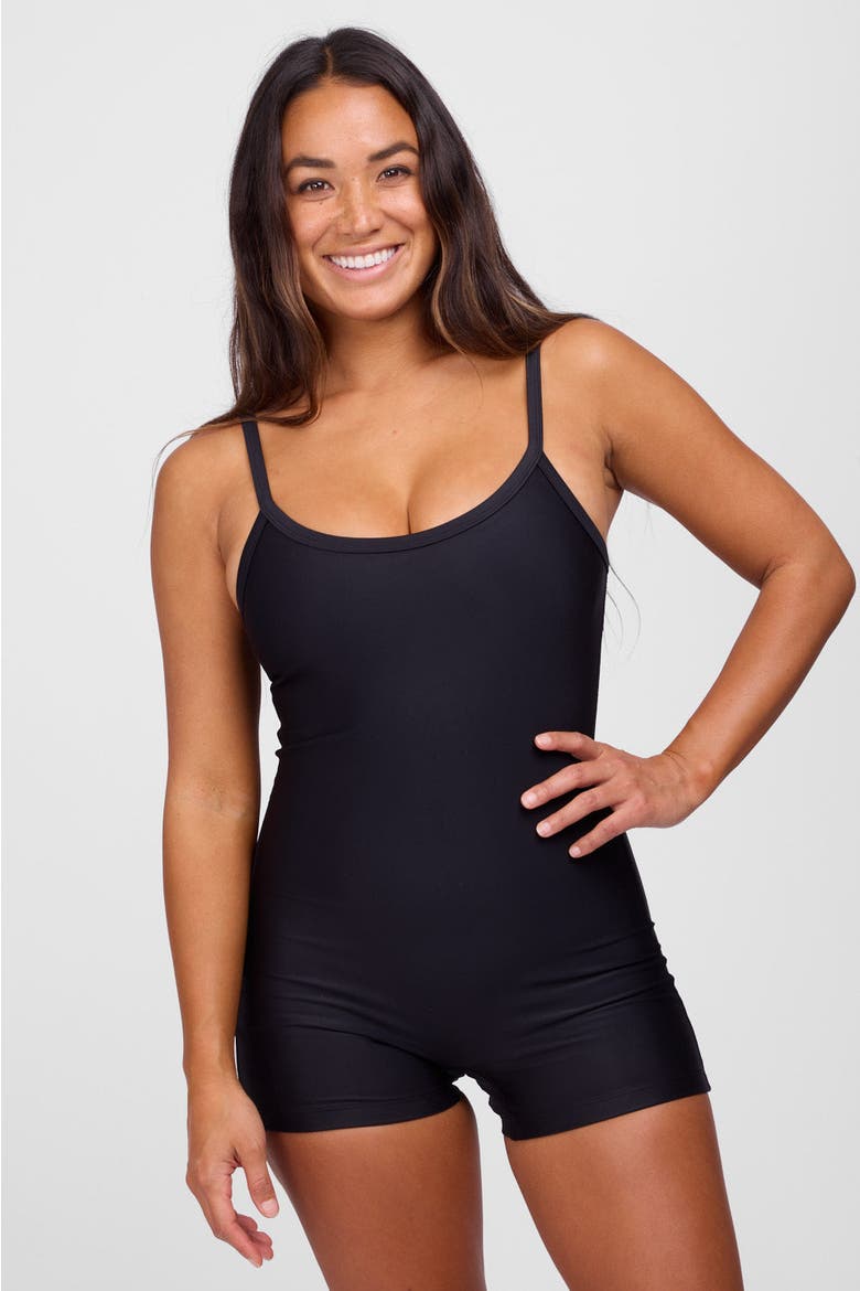 Rebecca Romper One Piece Swimsuit, Main, color, Black