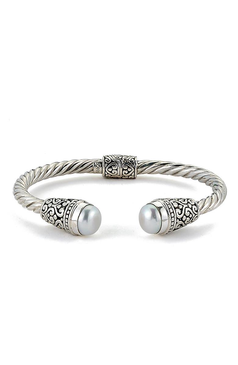 SAMUEL B. Balinese Sterling Silver White Pearl Hinged Bracelet, Main, color, Pearl