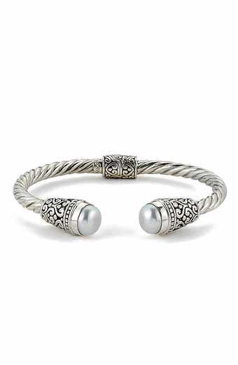 SAMUEL B. Balinese Sterling Silver White Pearl Hinged Bracelet