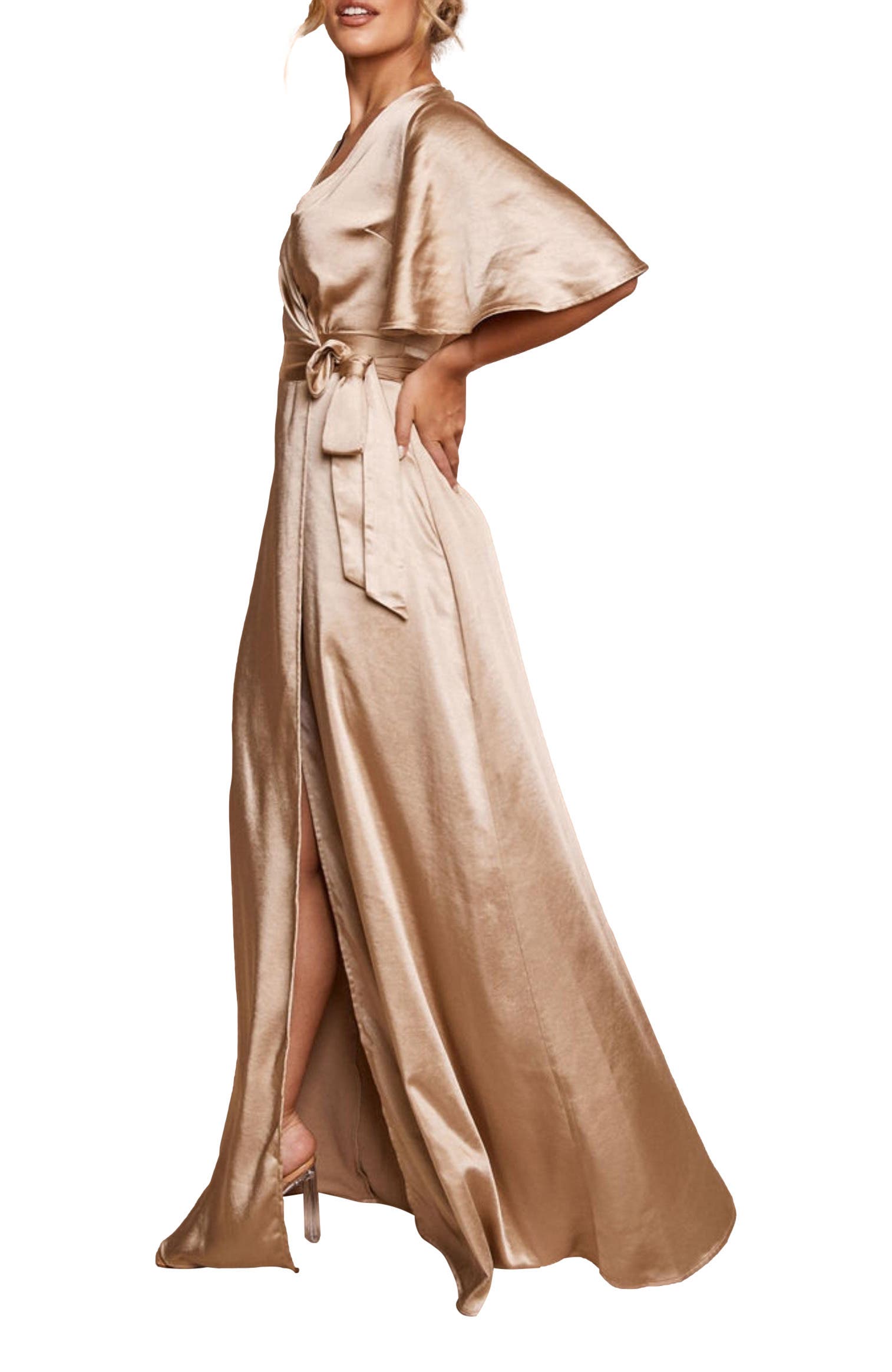 nordstrom champagne bridesmaid dresses Wrap Tie Satin Bridesmaid Dress - Champagne