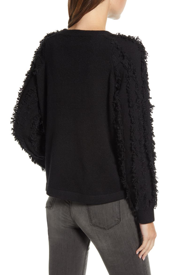 Fringe Sleeve Sweater, Alternate, color, RICH BLACK