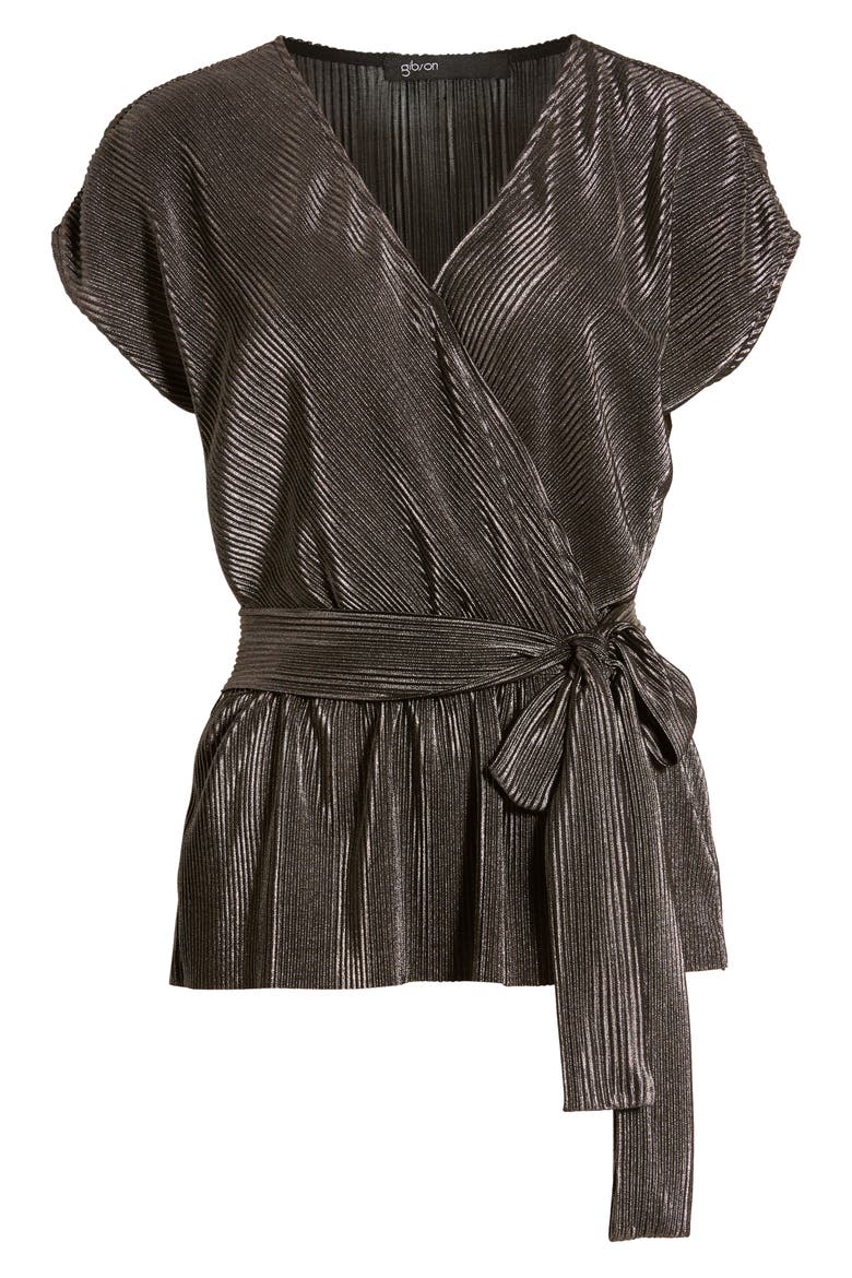 Gibson x Glam Squad Plissé Faux Wrap Top (Nordstrom Exclusive), Alternate, color, BLACK