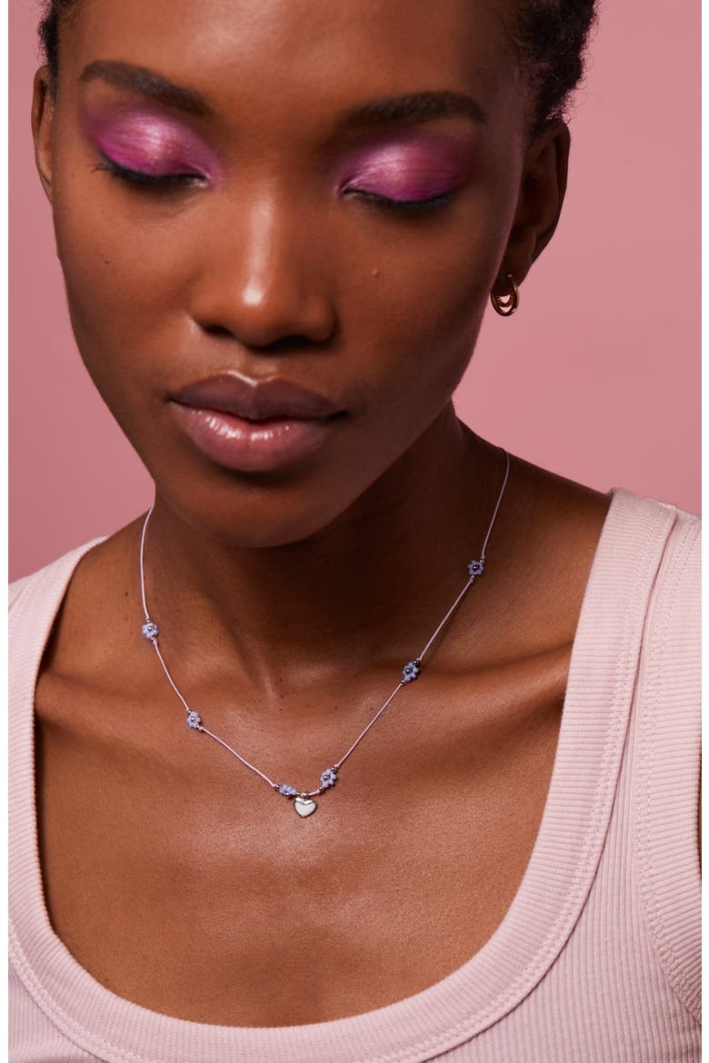 Miyuki Heart & Flower Beaded Necklace, Alternate, color, SILVER