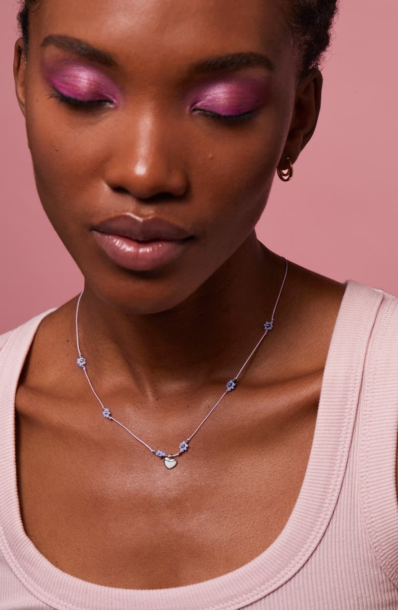 Estella Bartlett Miyuki Heart & Flower Beaded Necklace, Alternate, color, Silver