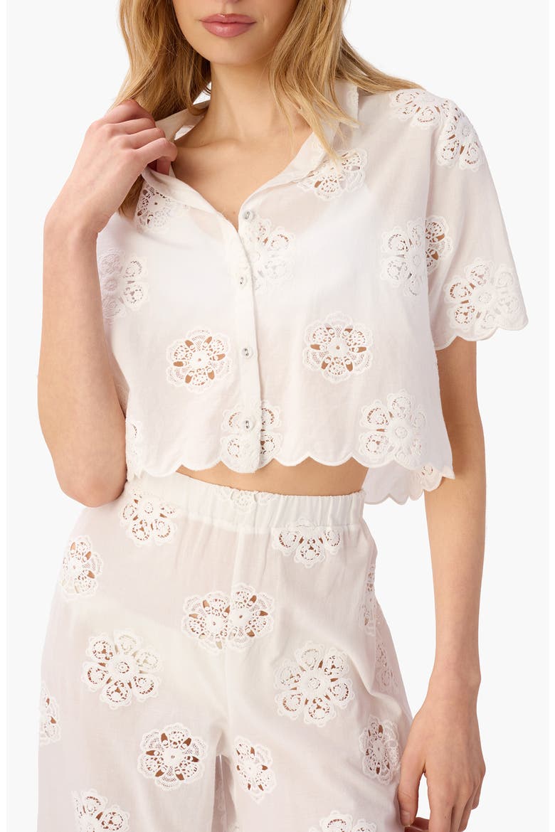 Xana Floral Embroidery Woven Crop Top, Main, color, MACADAMIA