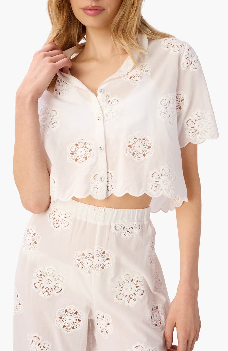 CAMI NYC Xana Floral Embroidery Woven Crop Top, Main, color, Macadamia