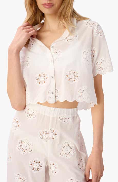 Xana Floral Embroidery Woven Crop Top