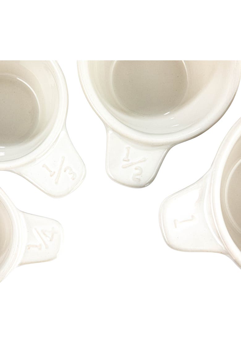 Ceramic Measuring Cups with Polka Dots, Set of 4 Sizes, Black and White, Alternate, color, White