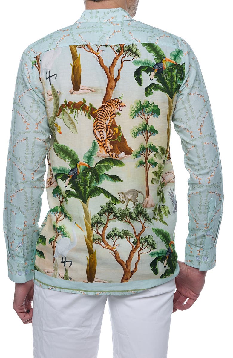 RANEES Extra Trim Fit Print Linen & Cotton Button-Up Resort Shirt, Alternate, color,