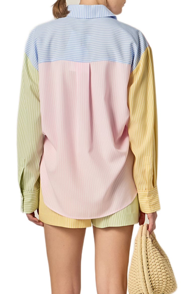 Colorblock Stripe Oversize Button-Up Shirt, Alternate, color, MULTI