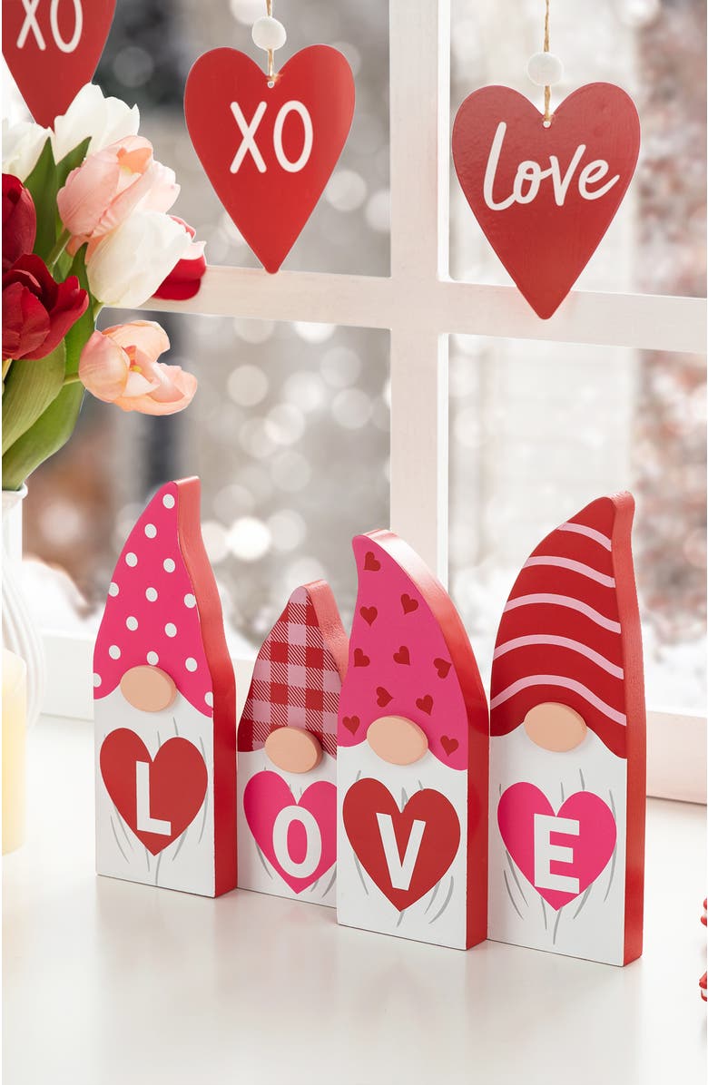 Glitzhome 11"L Valentine's Love Wooden Gnome Table Decor, Alternate, color, Red