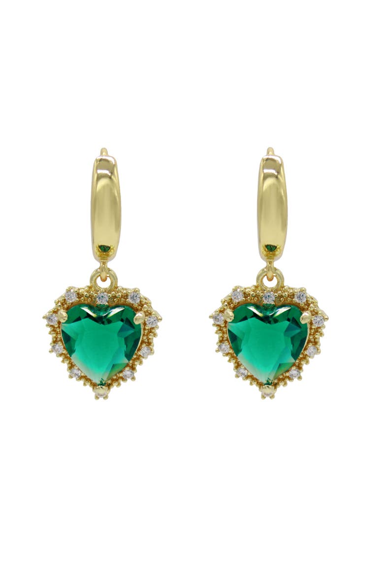 Earrings With Heart Pendant, Main, color, Green