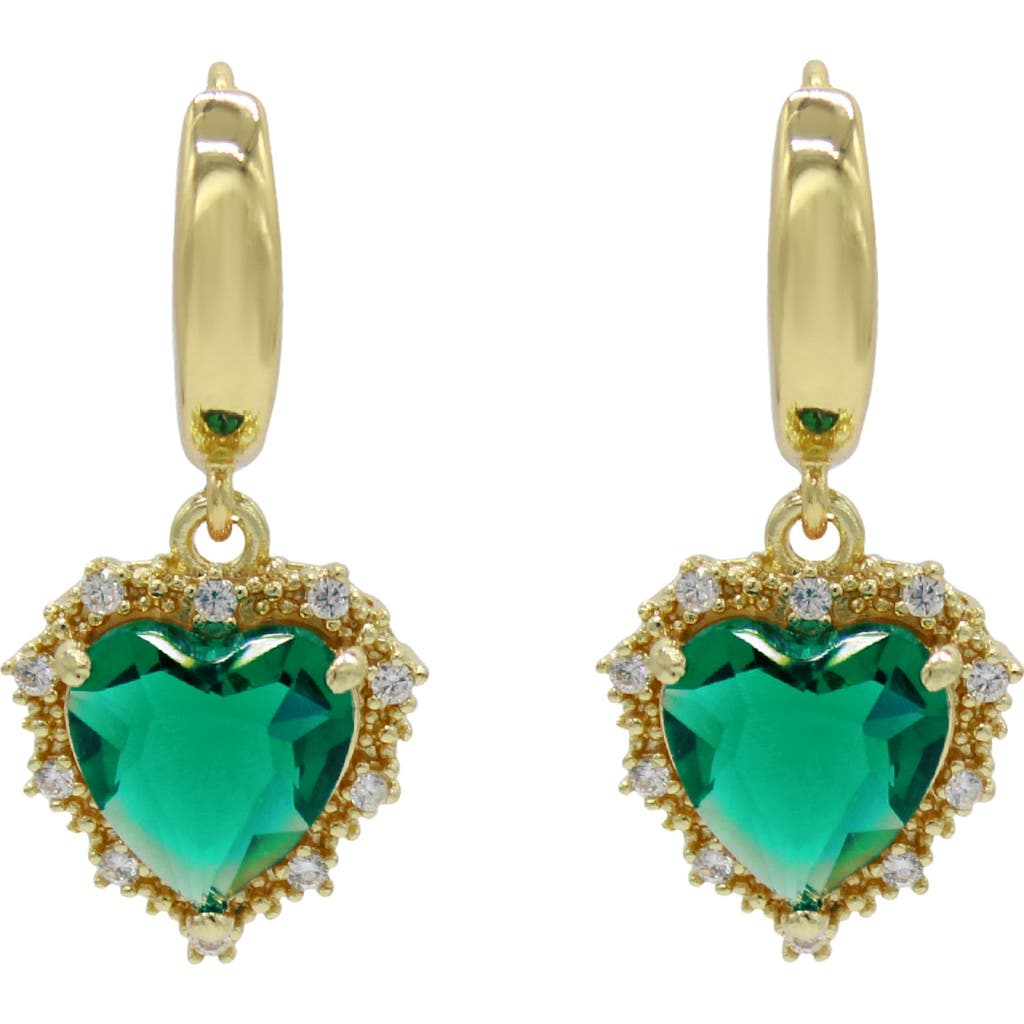 Velvet Luna Earrings With Heart Pendant In Green