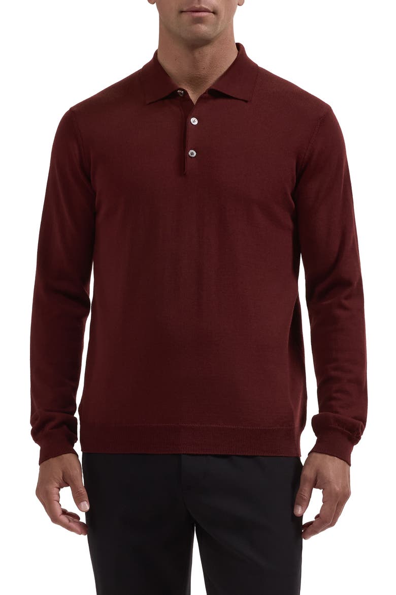 Merino Wool Polo Sweater, Main, color, BURGUNDY