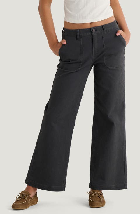 Wide Leg Stretch Cotton Pants
