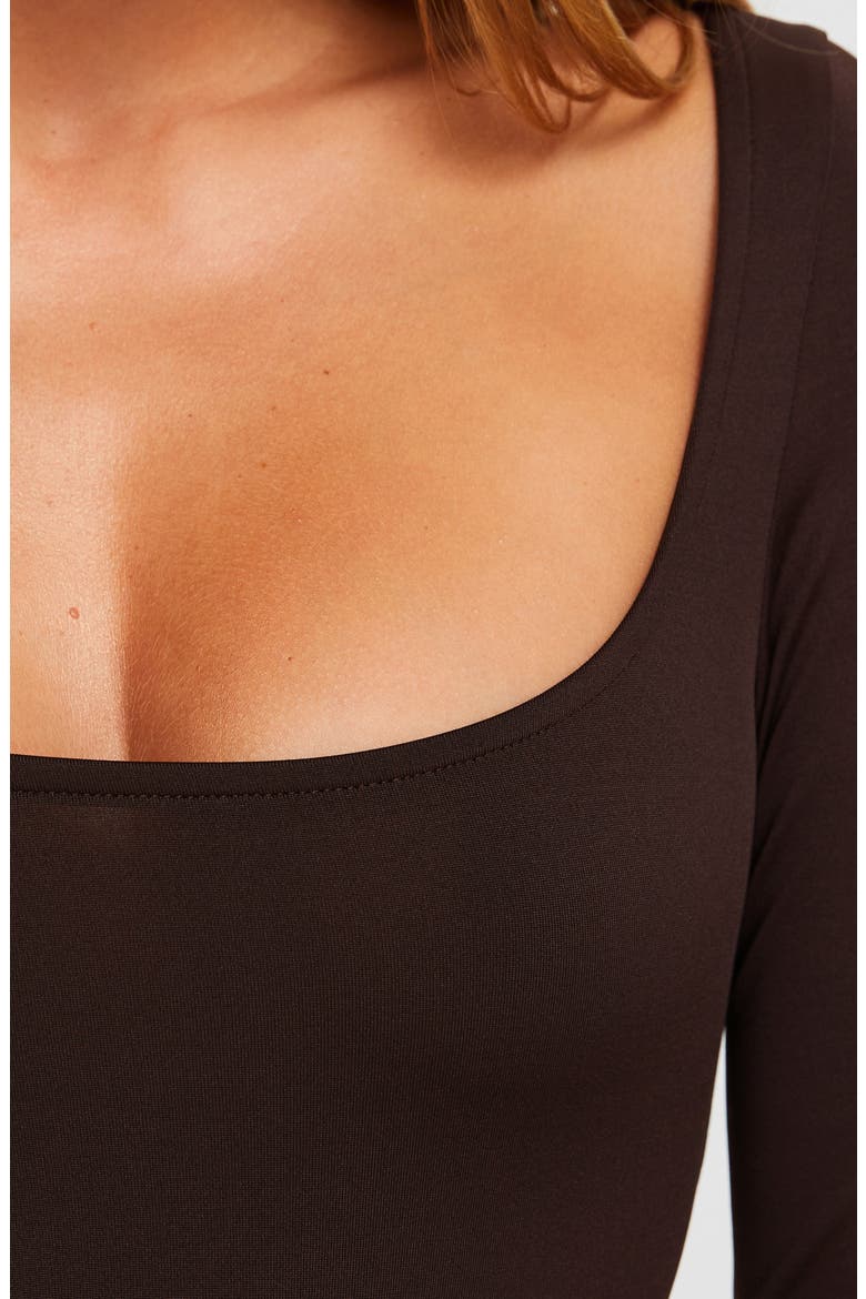 Ellery Wide Scoop Neck Long Sleeve Bodysuit, Alternate, color, BROWN