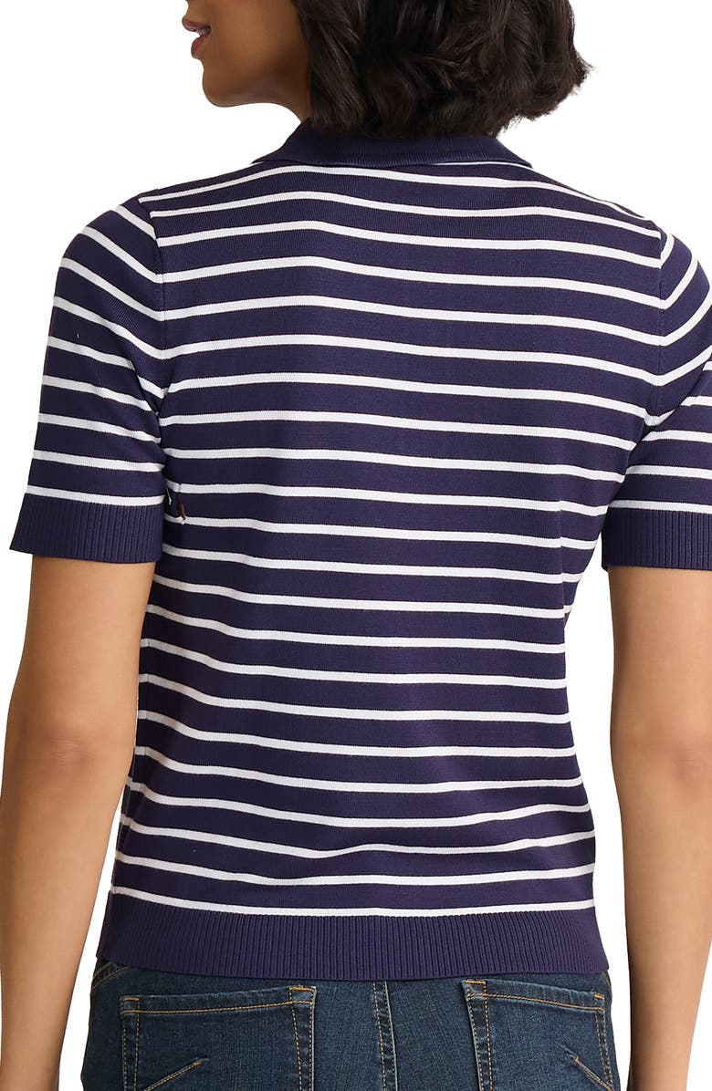 Jones New York Stripe Short Sleeve Polo, Alternate, color, Pacific Navy / Natural White