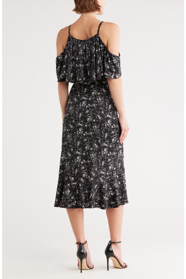 Cold Shoulder Wrap Dress, Alternate, color, BLACK WHITE LILLIES