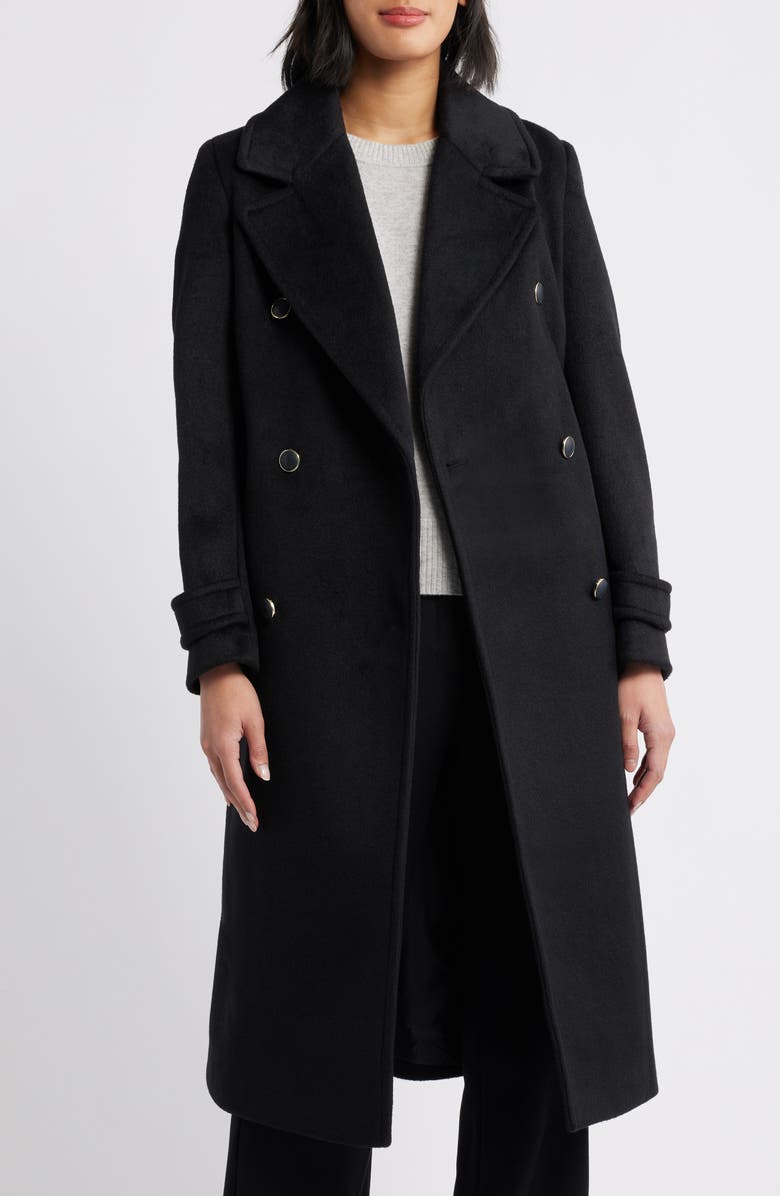 CeCe Double Breasted Coat, Alternate, color, Black