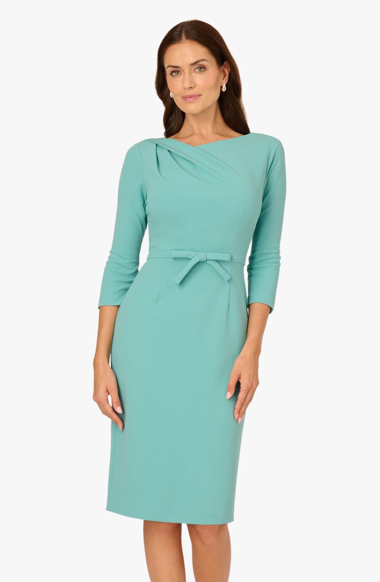 Adrianna Papell Drape Neck Sheath, Alternate, color, Smoky Jade