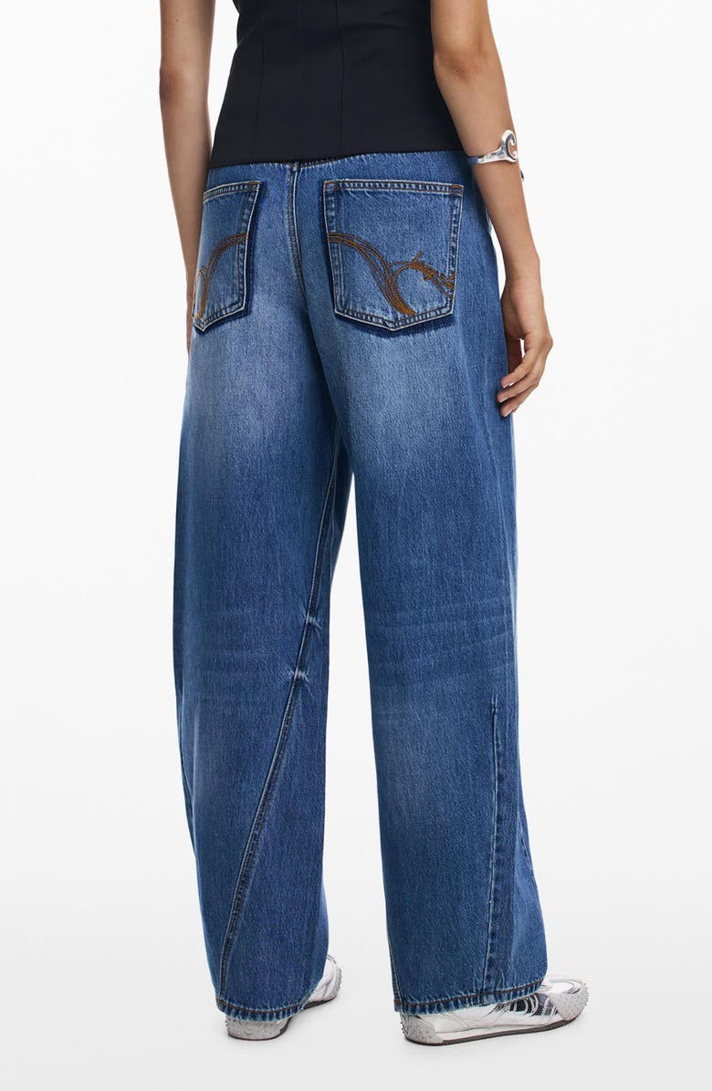 Desigual Hight Waist Barrel Legs Jeans, Alternate, color, Medium Blue