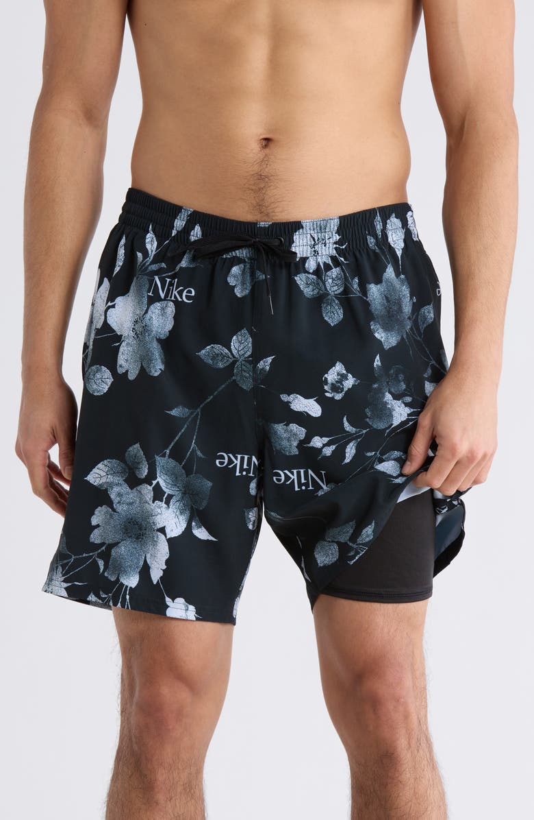 Nike Floral Swim Trunks, Alternate, color, Black