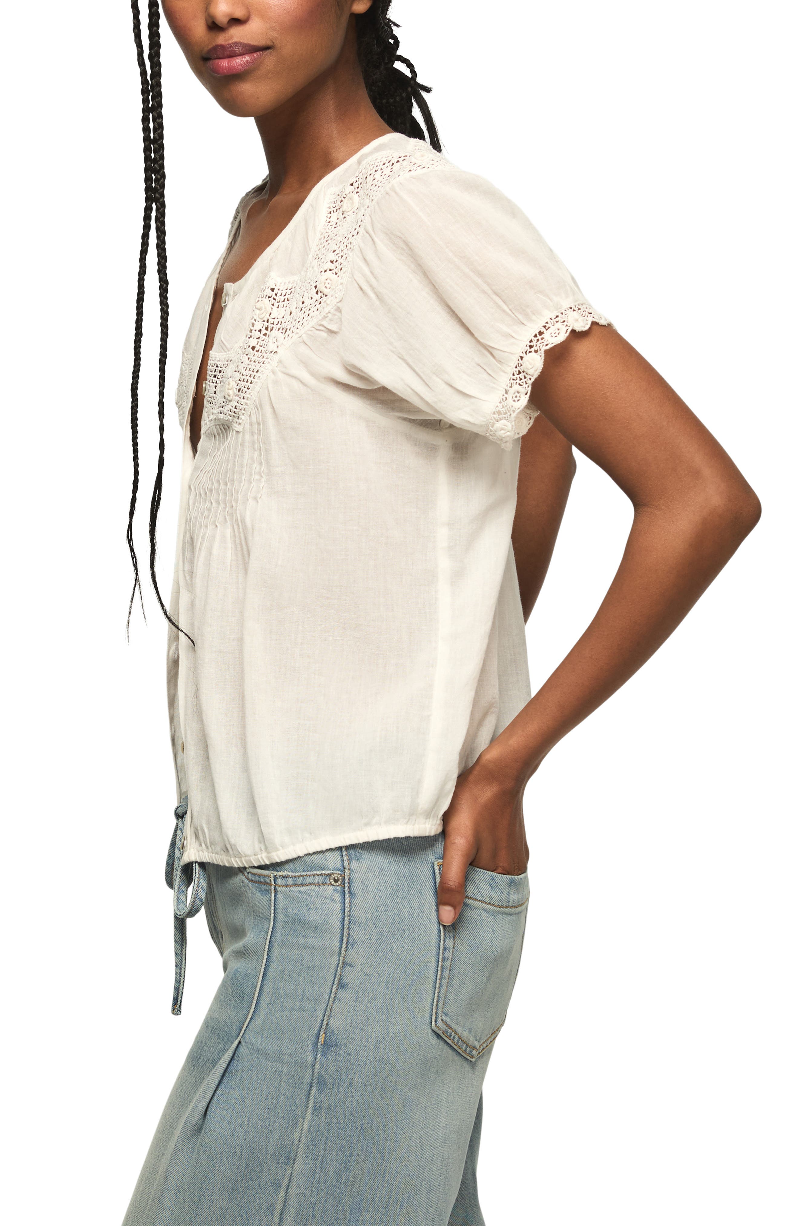 Lucky Brand Crochet Stitch Puff Sleeve Top (Women) | Nordstrom