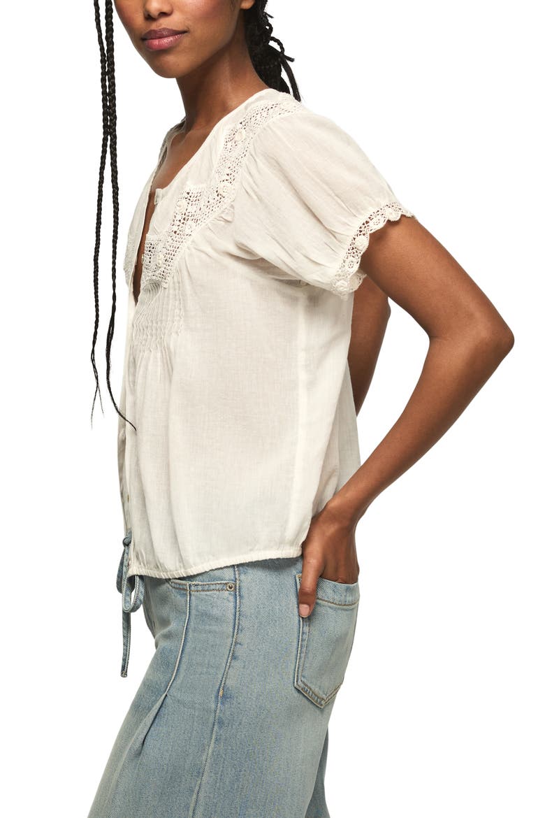 Crochet Stitch Puff Sleeve Top, Alternate, color, WHISPER WHITE