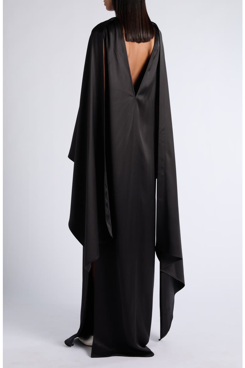 Fluid Silk Satin Cape Maxi Dress, Alternate, color, DOUBLE BLACK