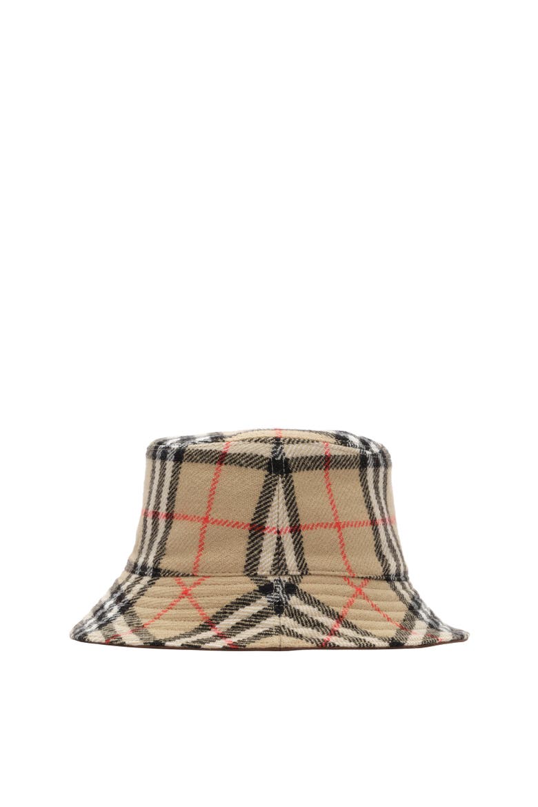 Reversible Check Wool Bucket Hat, Alternate, color, Archive beige