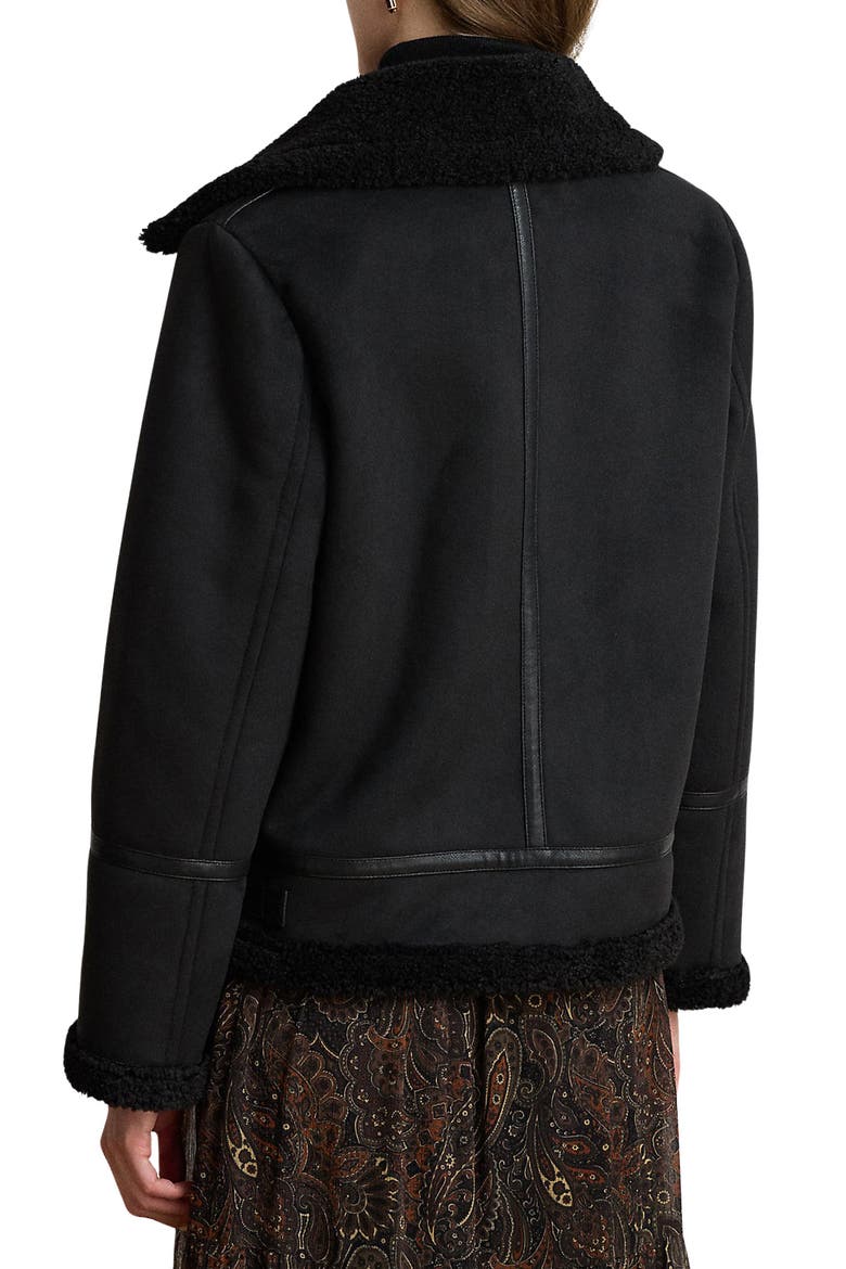 Faux Fur Trim Zip Front Jacket, Alternate, color, BLACK