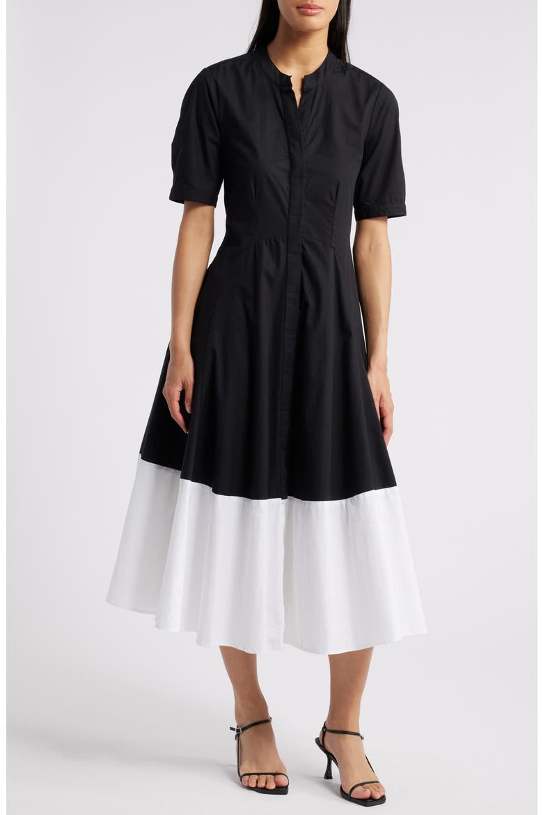 Front Seam A-Line Midi Dress, Main, color, RICH BLACK