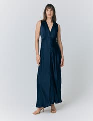 Ghost London River V Neck Button Satin Maxi Dress