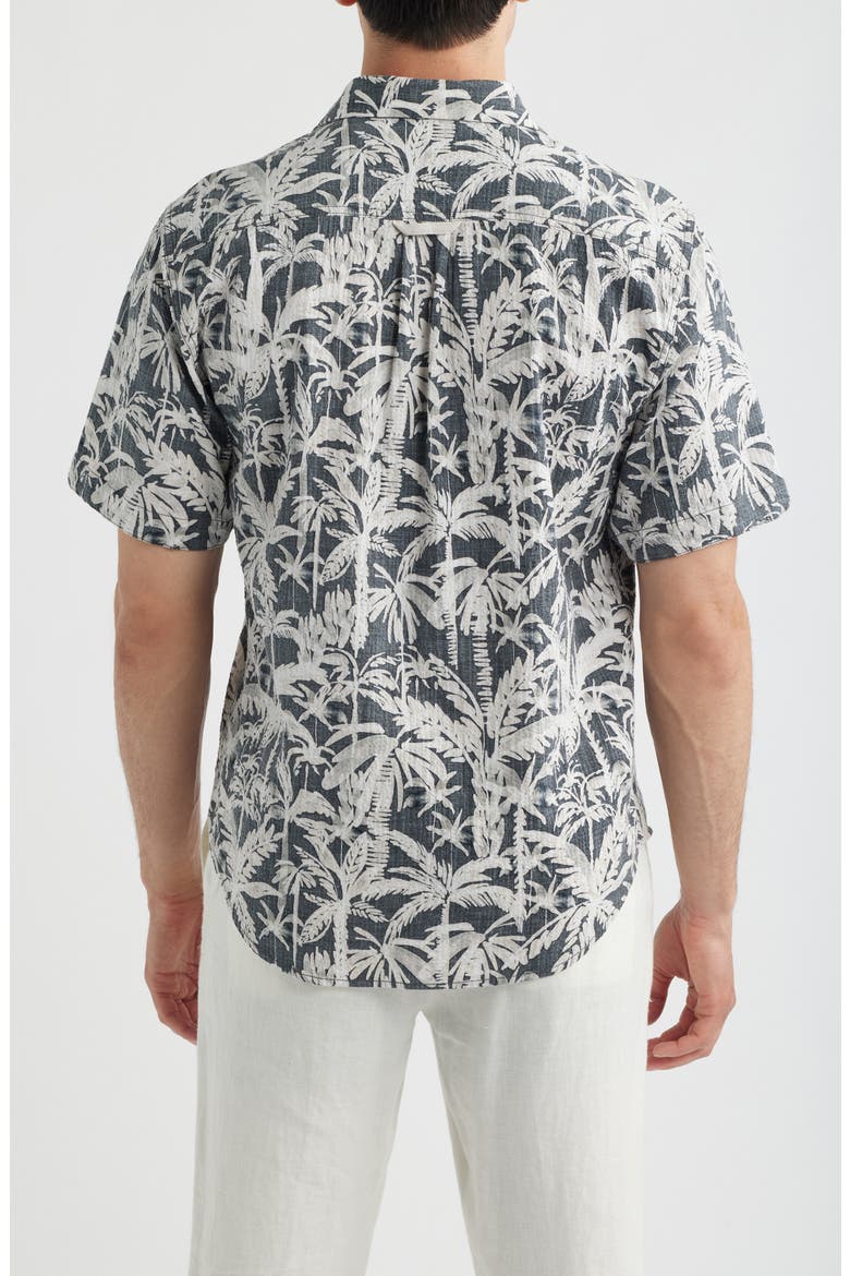 Nova Wave Nero Palms Short Sleeve Seersucker Button-Up Shirt, Alternate, color, BLACK