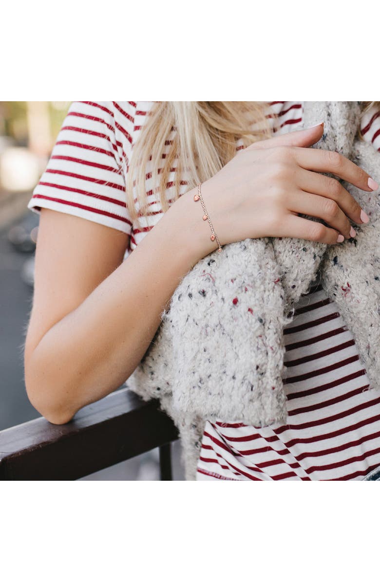 DELMAR Sterling Silver Heart Charm Station Bracelet, Alternate, color, Rose