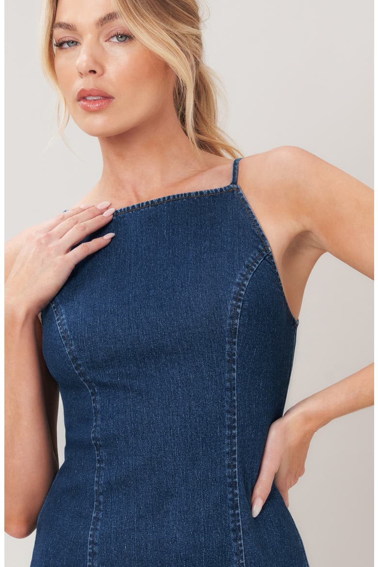 Apron Neck Sleeveless Denim Minidress, Alternate, color, DENIM