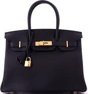 Pre-Owned Hermes Birkin Handbag Black Togo with Gold Hardware 30