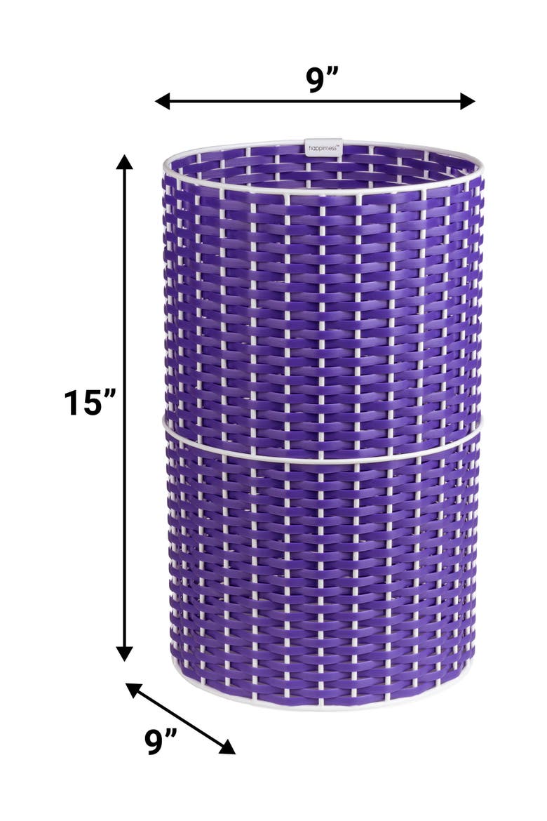 Cecil Modern Natural Wicker Cylinder Waste Basket, Alternate, color, Purple/White