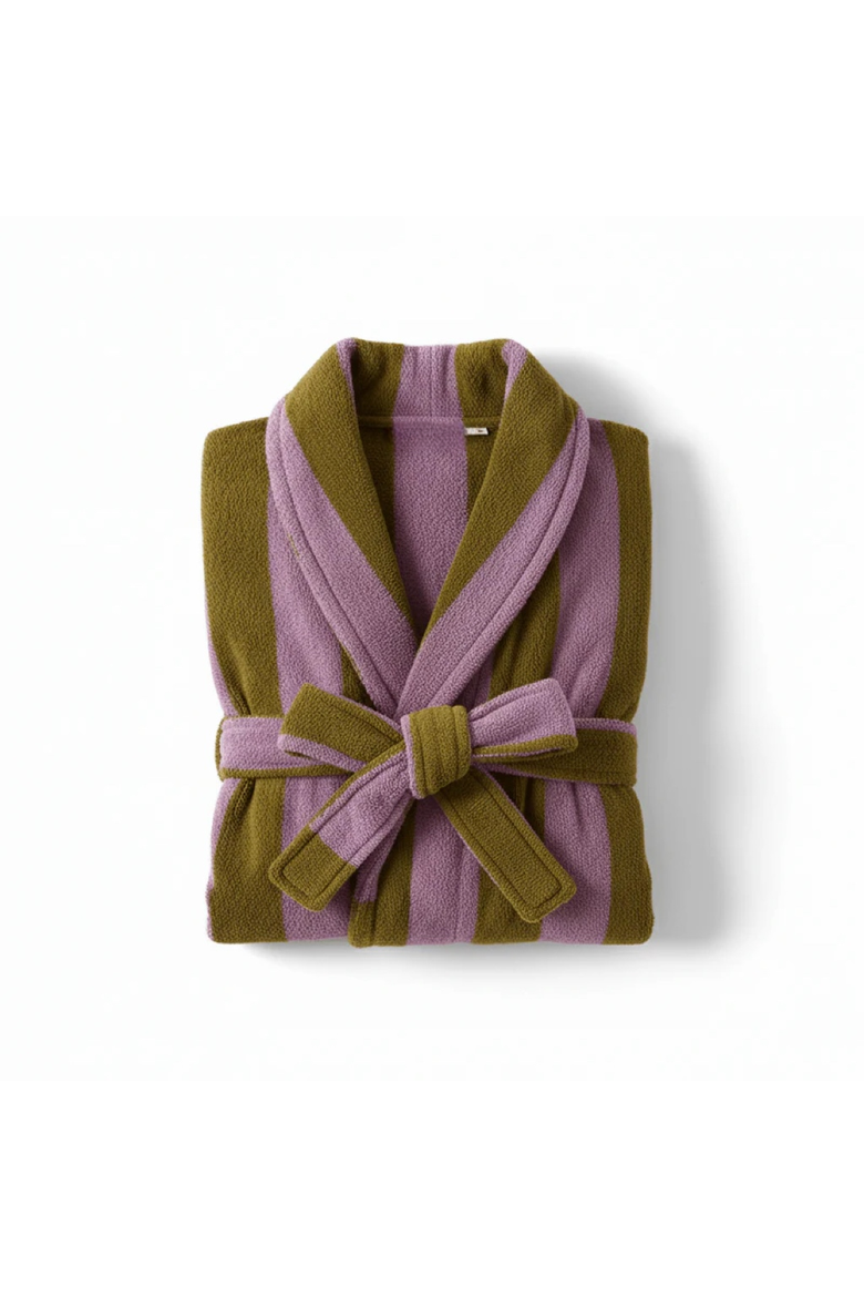 Ultra Soft Retro Whimsical Stripe Bath Robe, Main, color, Purple & Brown Stripe