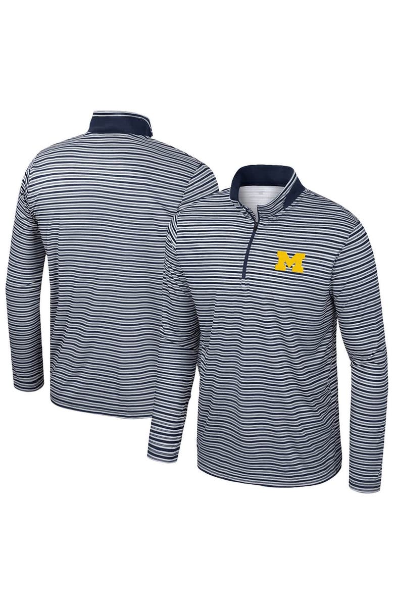 COLOSSEUM Men's Colosseum Navy Michigan Wolverines Striped Quarter-Zip Top, Alternate, color, Navy