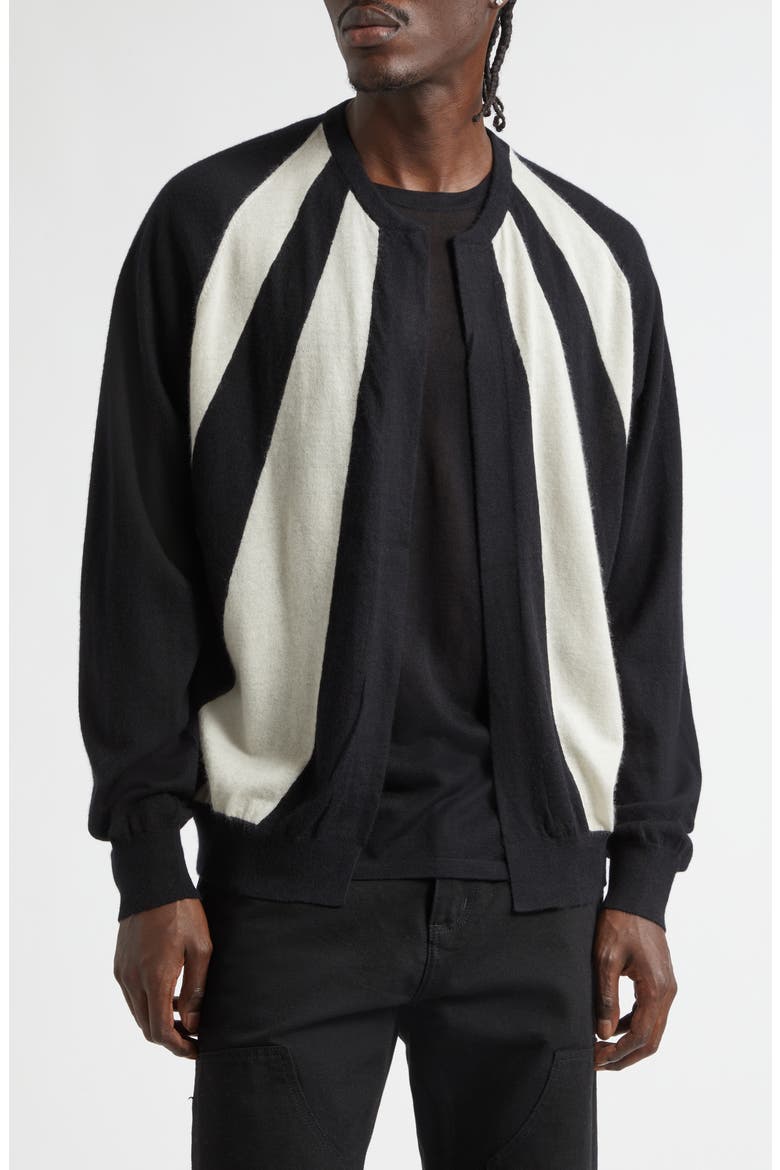 Sunray Stripe Cashmere Bomber Cardigan, Main, color, BLACK/ CHALK