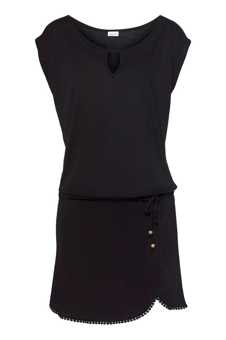 Crochet Hem Dress, Alternate, color, Black