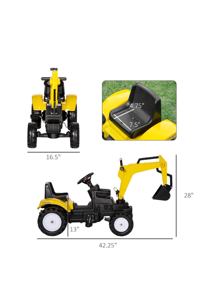 Kids Pedal Digger with Horn, Alternate, color, Yellow