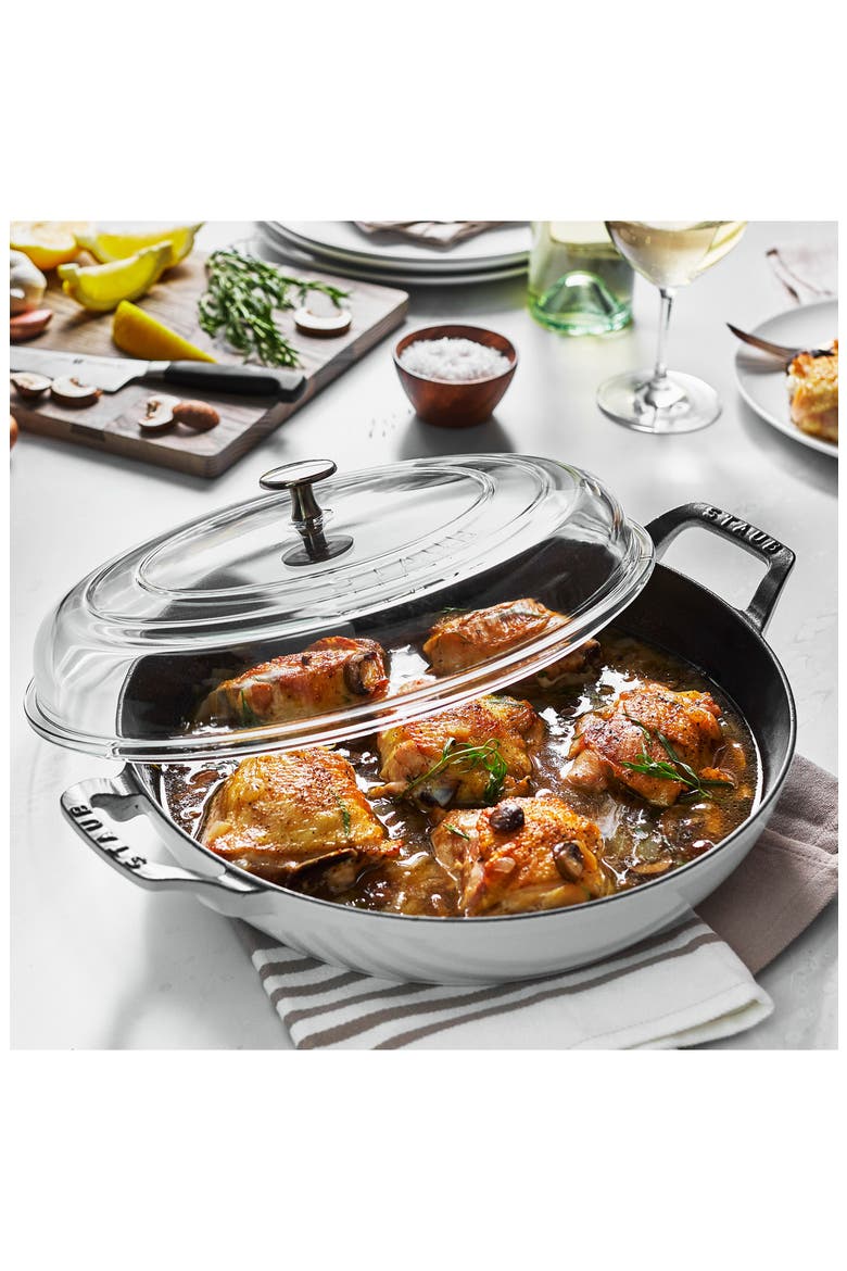 3.5 Quart Enameled Cast Iron Braiser with Glass Lid, Alternate, color, WHITE
