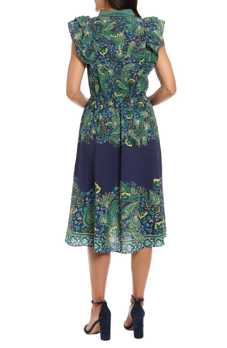 London Times Ruffle Sleeve Midi Dress, Alternate, color, Navy/ Green