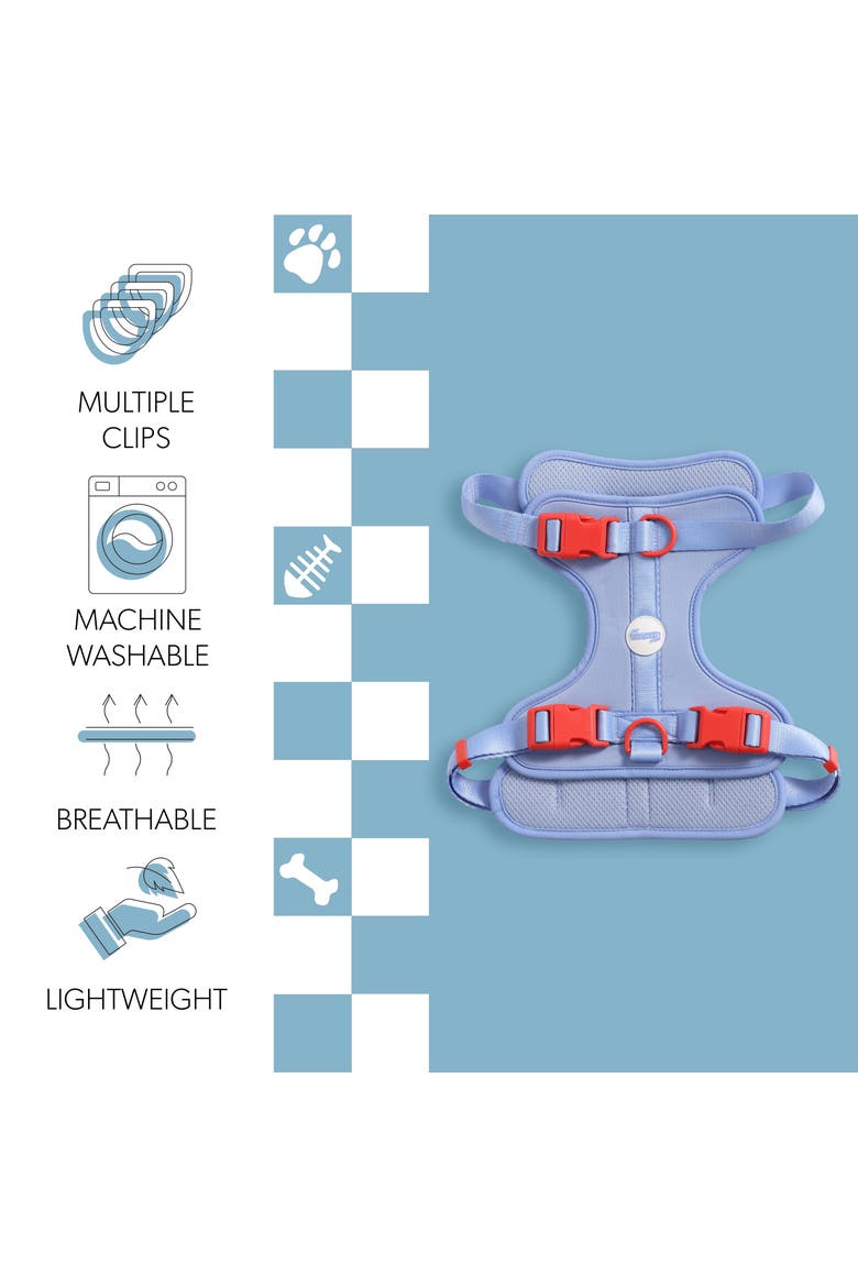 Arlo Adjustable Soft Padded No Pull Pet Harness with 3 Buckles and 3 Leash Clips, Alternate, color, Periwinkle