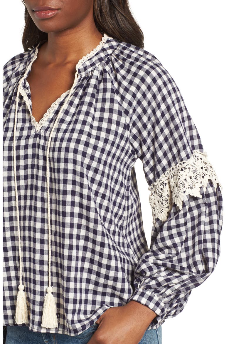 Gingham Check Peasant Top, Alternate, color, NAVY WHITE GINGHAM