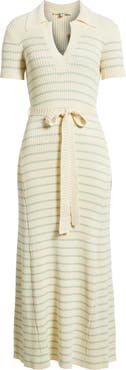 ZOE AND CLAIRE Stripe Ribbed Polo Sweater Dress