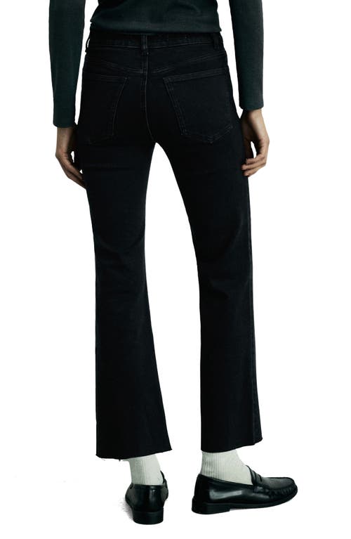 Shop Mango Raw Hem Crop Flare Jeans In Black Denim